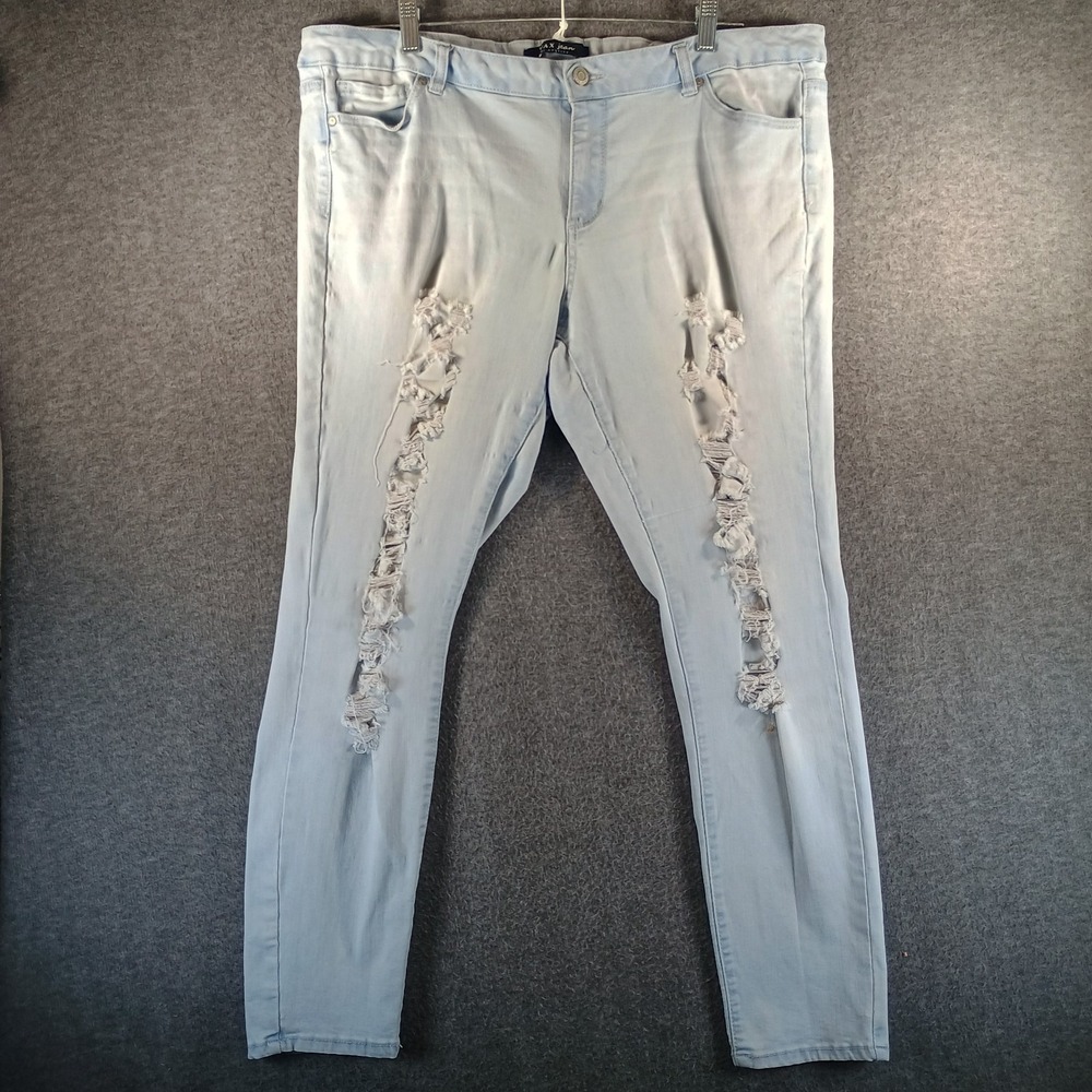 Wax‎ Jean Womens 20 Skinny Sustainable Light Wash Blue Denim Distressed